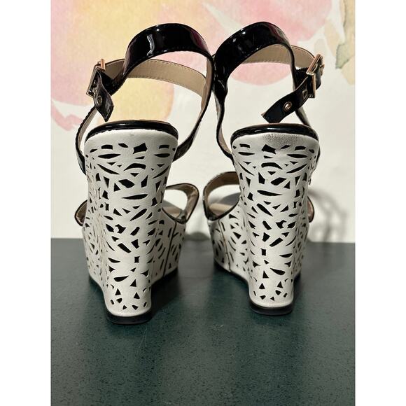 JustFab Wedge Strappy Heels Black and White Designs Summer Classy Ankle Strap 10 - Picture 6 of 6